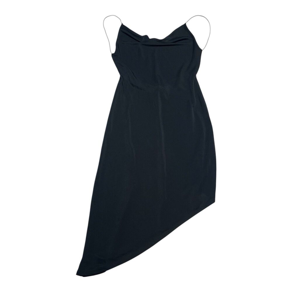 Cowl Neck Black Mini Dress Asymmetrical